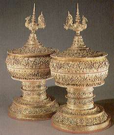 Pair of offering vessels, Mandalay, late 19th century.